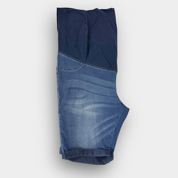 Paisley Sky Maternity Denim Shorts XL Full Panel Blue Stretch Bermuda High Rise - Picture 5 of 7